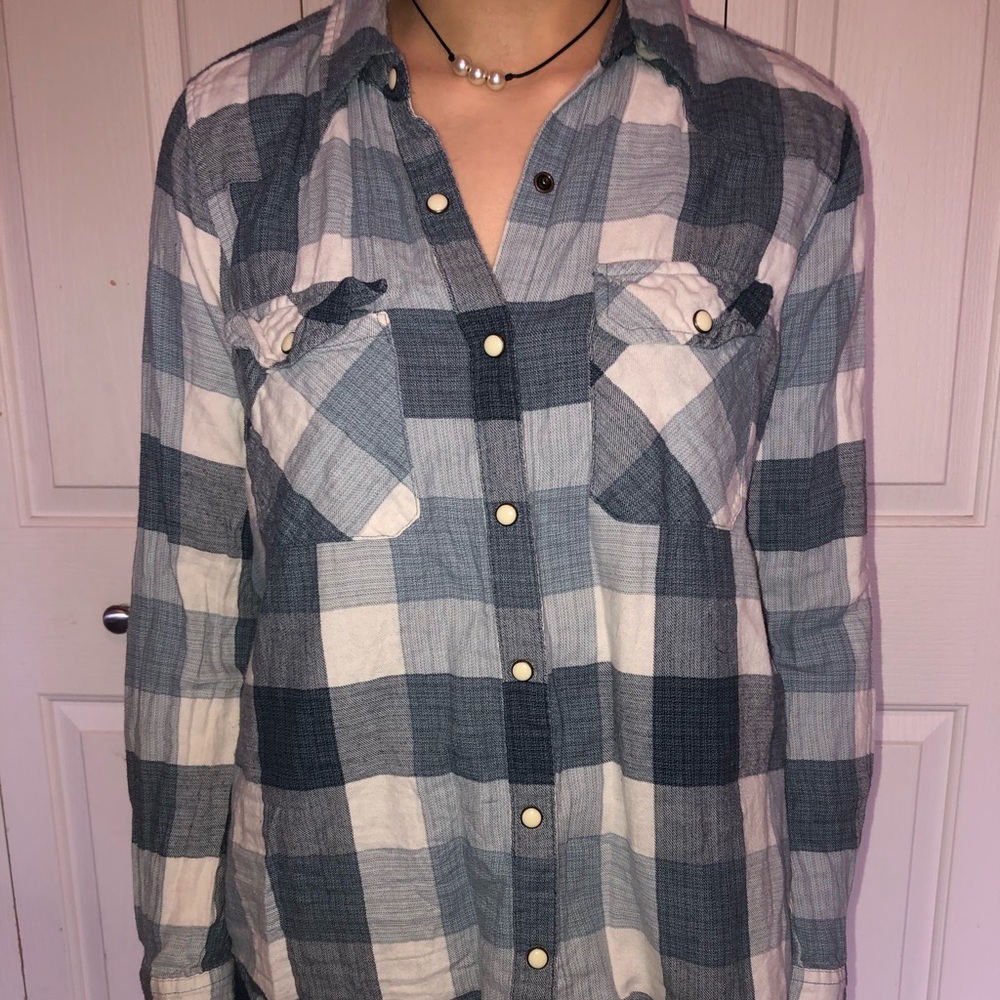 Forever 21 blue and white oversized flannel